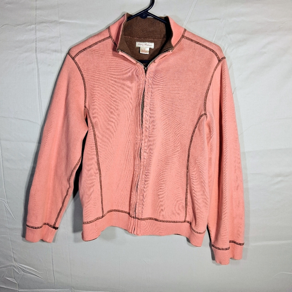 Tommy Bahama Unisex XL High Ribbed Collar Full Zip Coral Soft Casual Sweatshirt
